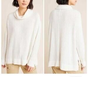 Anthropologie Sweater Women's Medium Maeve Cowl Neck Cream Ribbed Relaxed Fit